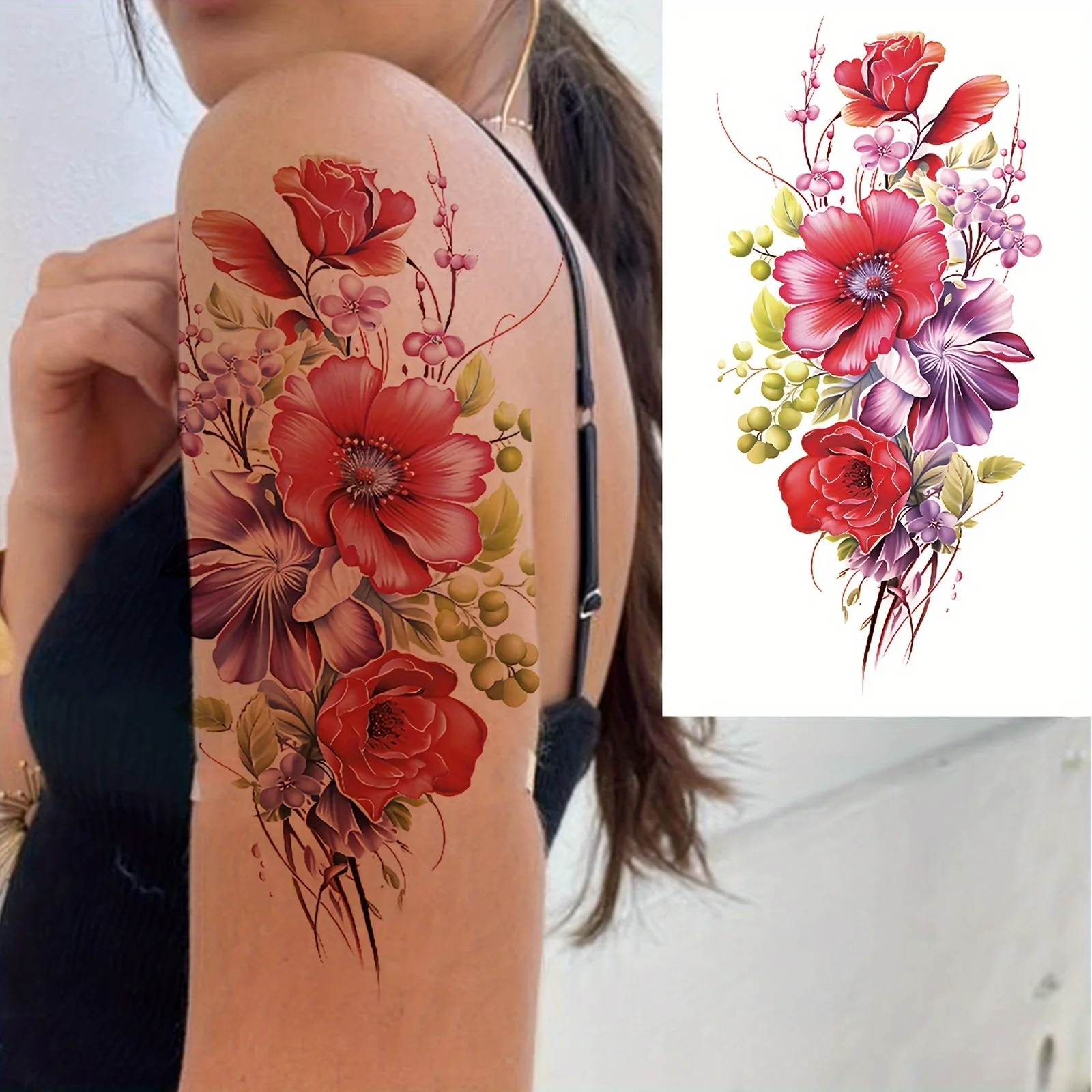 Waterproof Rose Temporary Tattoo Sticker for Women - Versatile Body Art for Arms & More, Easy Apply & Remove view 3
