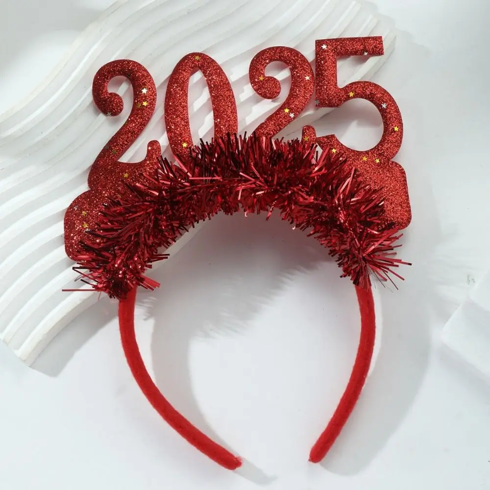 Sequin 2025 Happy New Year Headband Letter Decorative Glasses Christmas Headpiece Photographic Headwear Christmas Supplies