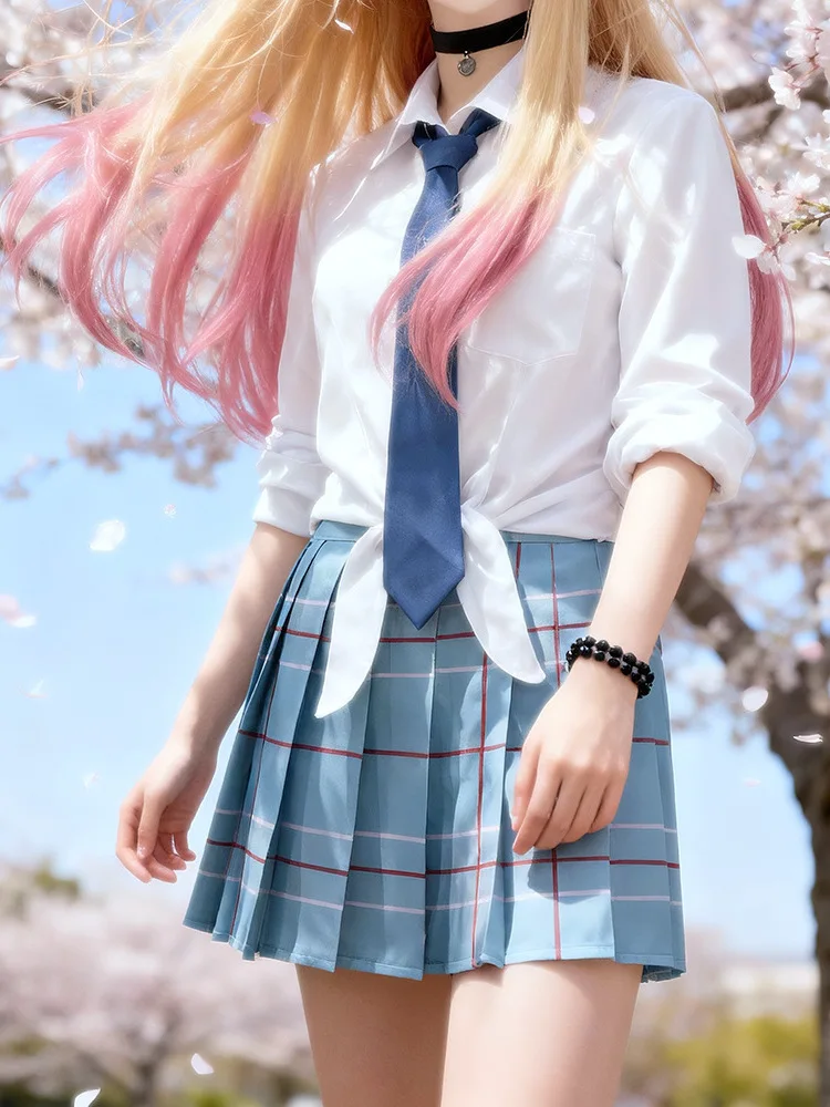 

Школьный комплект Sakura Season для девочек, белая синяя клетчатая юбка, одежда для косплея, традиционный студенческий наряд