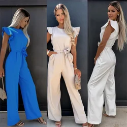 20244 Summer European and American Jumpsuit Women's Casual Pants Ruffled Strap Jumpsuit