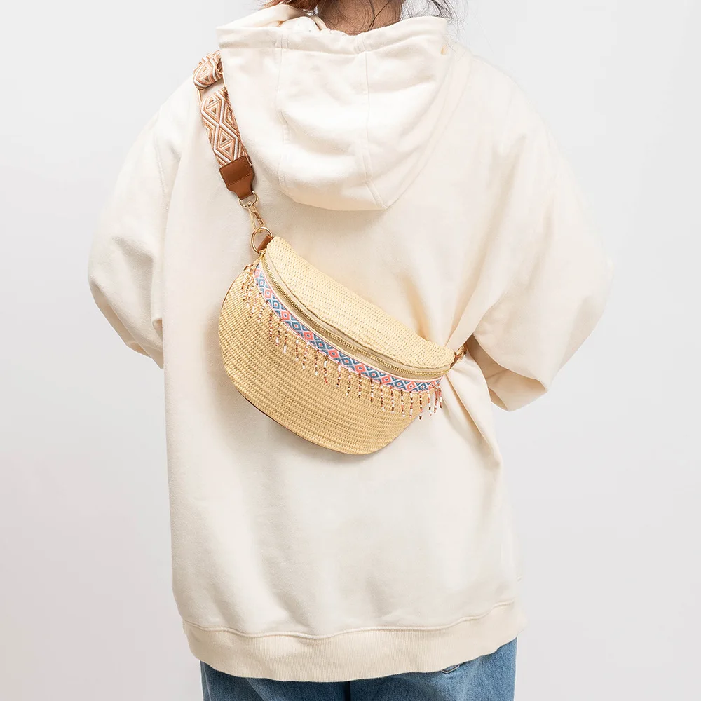 Ethnic Style Hundred Vacation Straw Chest Bag