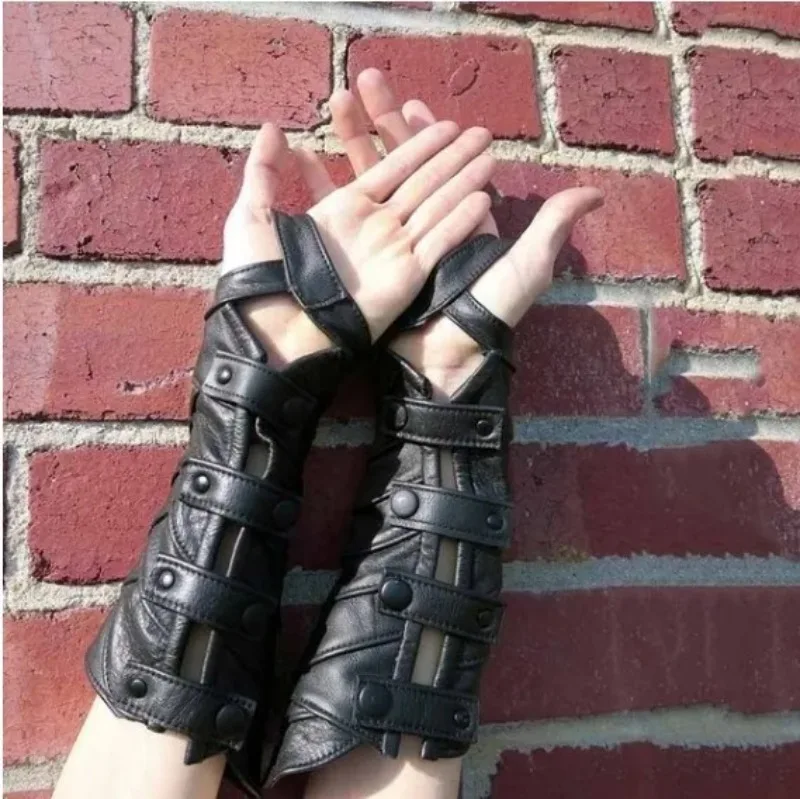 Steampunk Mittelalterliche Lederhandschuhe mit breiten Manschetten, Armschutz für Männer, Kriegerhandschuh, Cosplay, Renaissance Ritter Armband – Detail 4