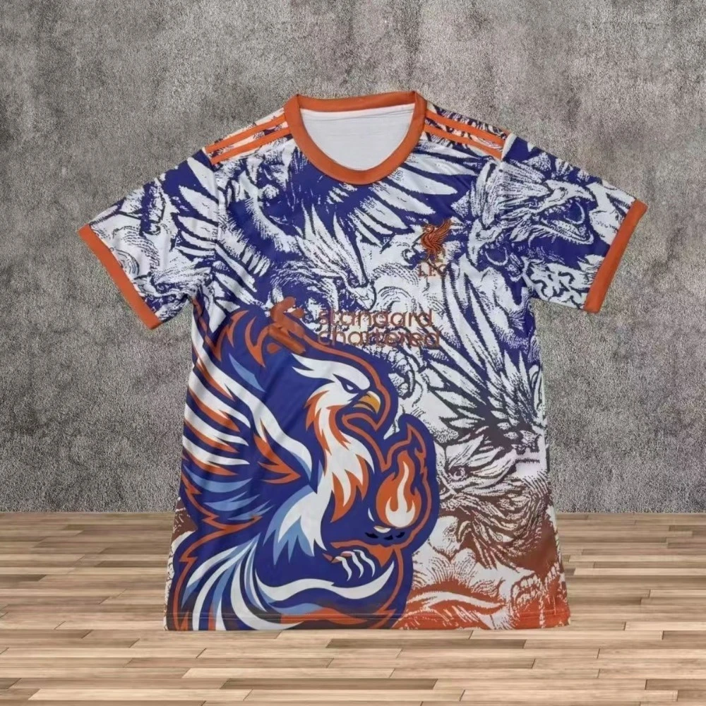 25 قميص ليفربول الجديد لتدريب كرة القدم إصدار خاص بنمط التنين قابل للتنفس بأكمام قصيرة تي شيرت رياضي مطبوع سريع الجفاف