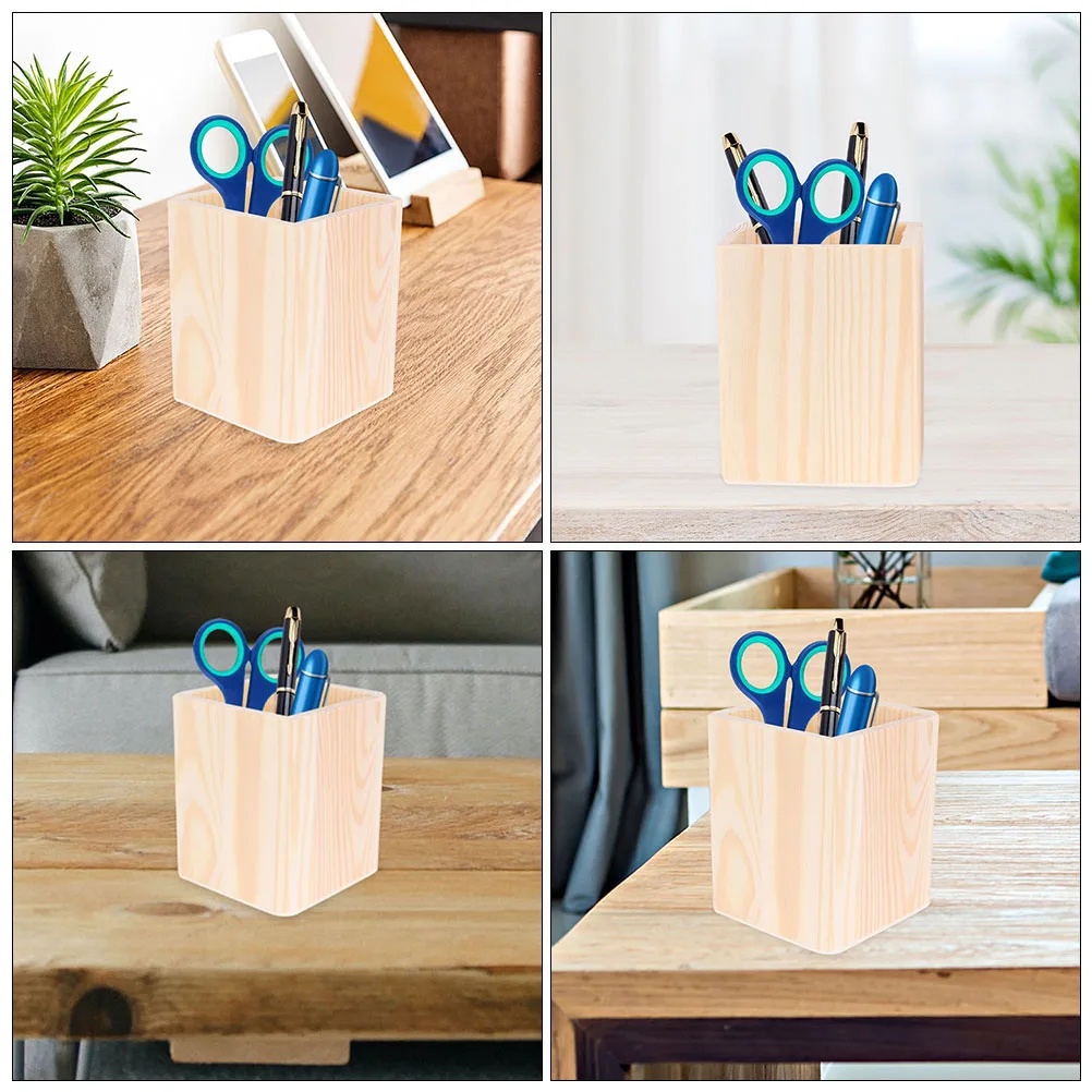 

Blank Wood Pen Holder Unfinished Smooth Surface DIY Craft Idea Desktop Pencil Cup Stationery Storage Makeup Brush
