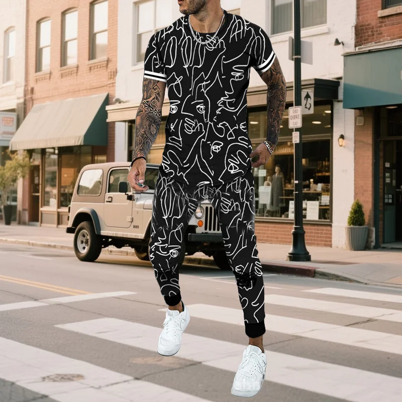 

Осень-лето 2022, модные индивидуальные мужские брюки с короткими рукавами и простым принтом для взрослых, повседневный спортивный молодежный костюм для отдыха