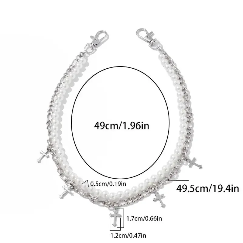 Мужская цепочка для брюк с крестом из искусственного жемчуга в стиле панк-рок; Модные многослойные джинсовые цепочки в стиле хип-хоп на талии безделушки