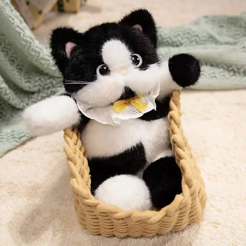 사랑스러운 옥양목 고양이, 소 고양이, 시아메스 고양이 봉제인형 귀여운 애완 고양이 봉제 장난감 턱받이 장식 부드러운 고양이 수면 친구 인형 어린이 선물