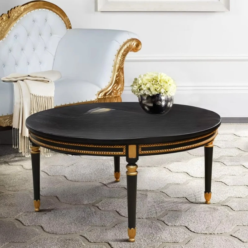 

Coffee table round hand engraving black and gold combination