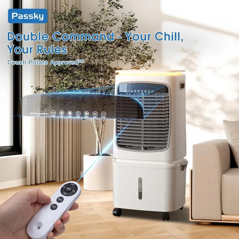 Portable Evaporative Air Cooler & Swamp Cooler - 6.6 Gal Tank, 3-in-1 Cooling Fan with Remote & LED Light, 120° Oscillation