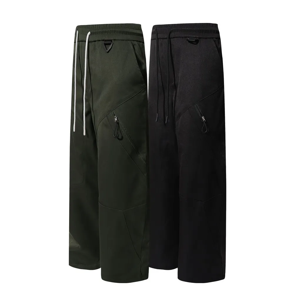 Drawstring Elastic Waist Zip Pockets Wide Leg Cargo Pants Trousers for Women Men Streetwear Winter Spring Trending Clothing