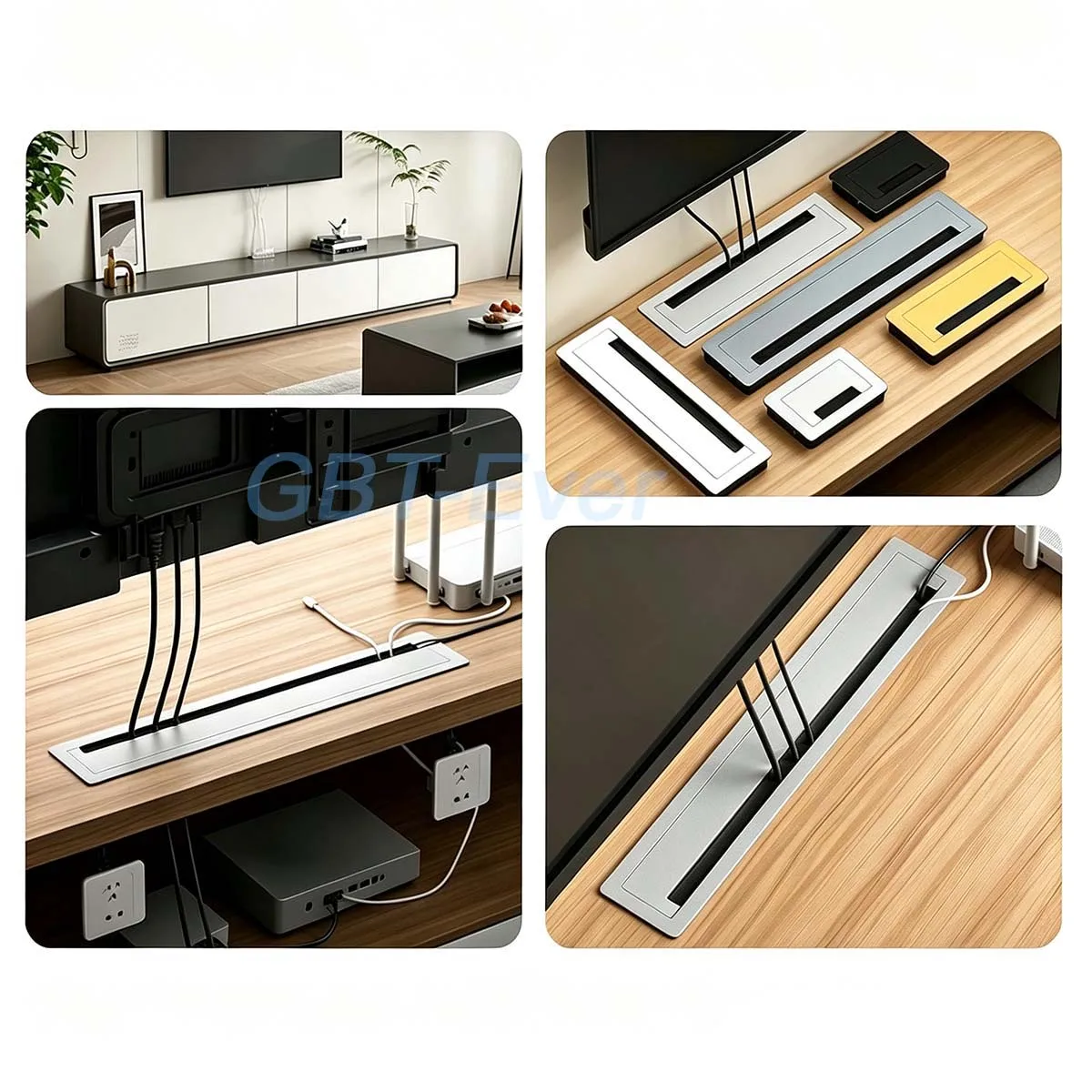 1-2Pcs Aluminum Alloy Rectangular Desk Cable Grommets Wire Hole Cover Cable Outlet Port Surface Table Cable Hole Furniture