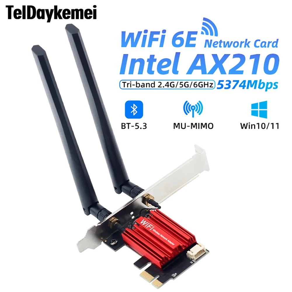 Wifi6e PCI-E Wifi 어댑터 AX210 5374Mbps Bluetooth 5.3 트라이 밴드 2.4G/5G/6G 무선 네트워크 카드 Windows 10 11 For PC