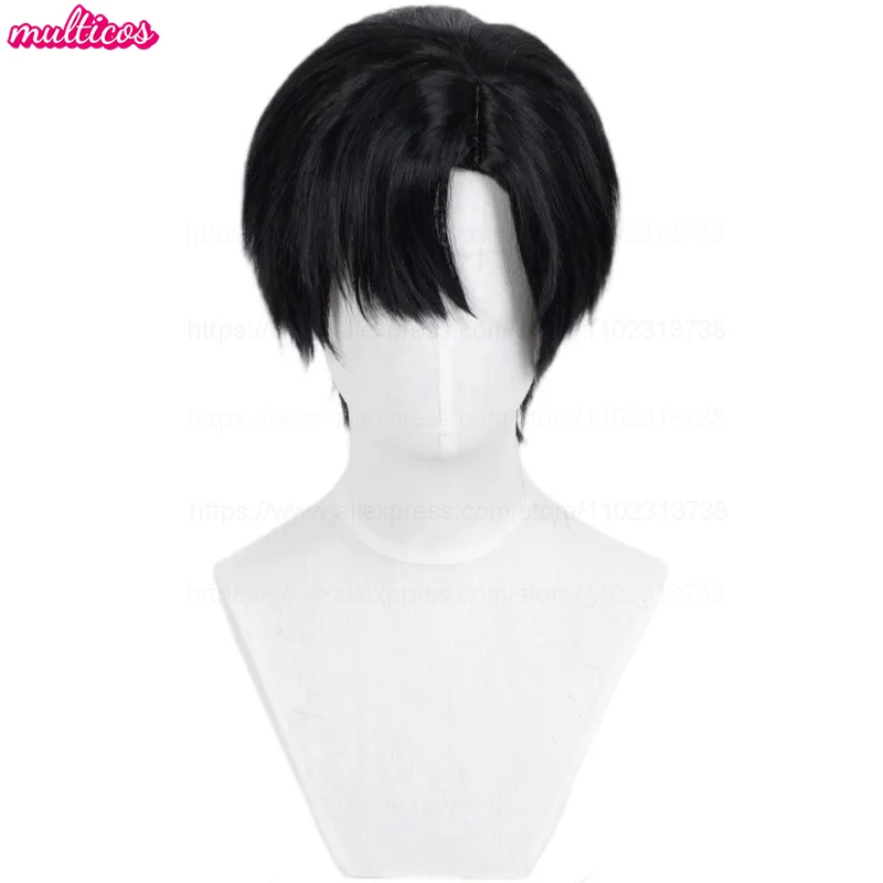 عالية الجودة إيفان شعر مستعار تأثيري قصير أسود مقاومة للحرارة الاصطناعية الشعر أنيمي لعبة حفلة الهالوين لعب الأدوار الباروكات + غطاء شعر مستعار #1