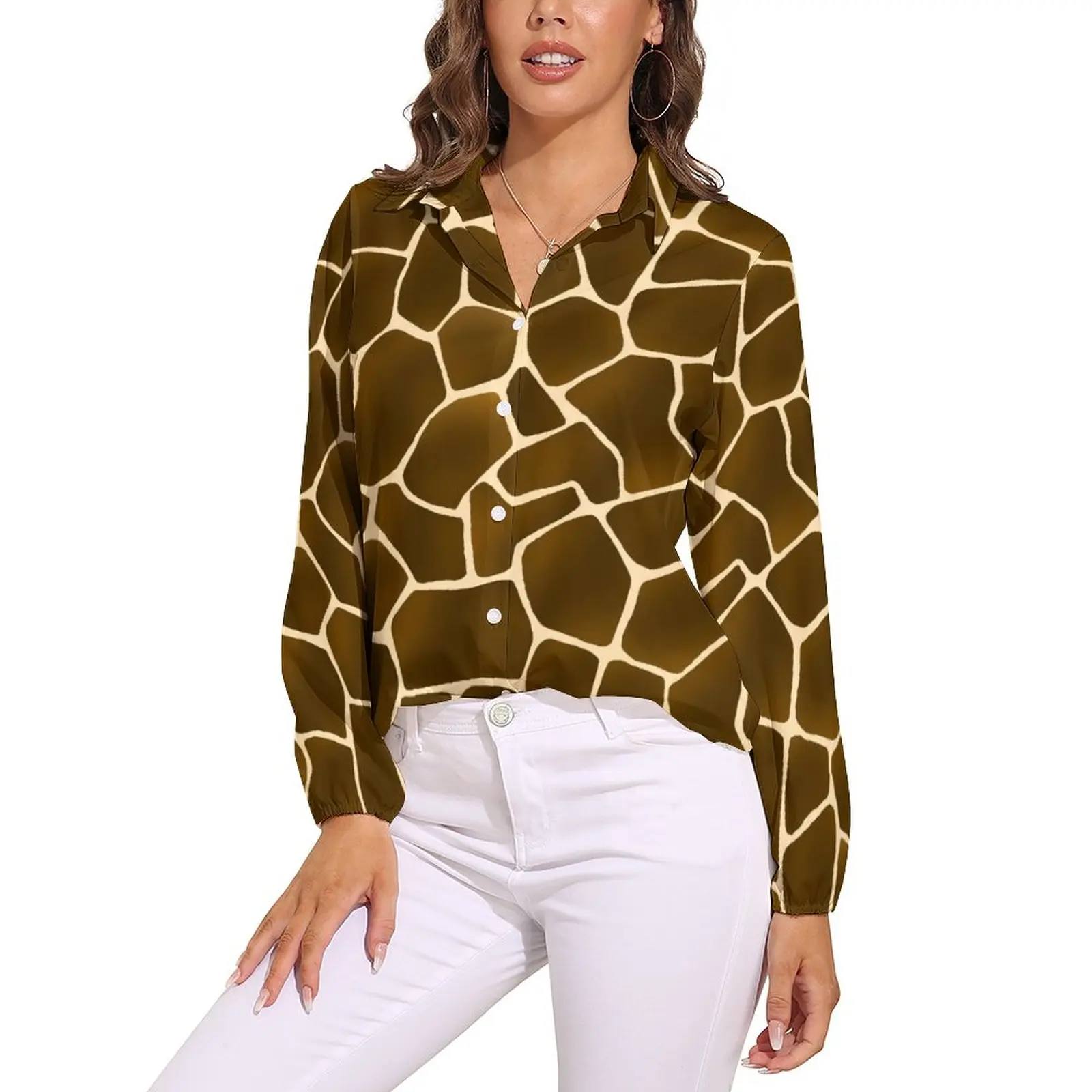 Giraffe Skin Print Blouse Long Sleeve Wild Animal Office Work Blouses Woman Simple Oversize Shirt Print Clothing Gift Idea