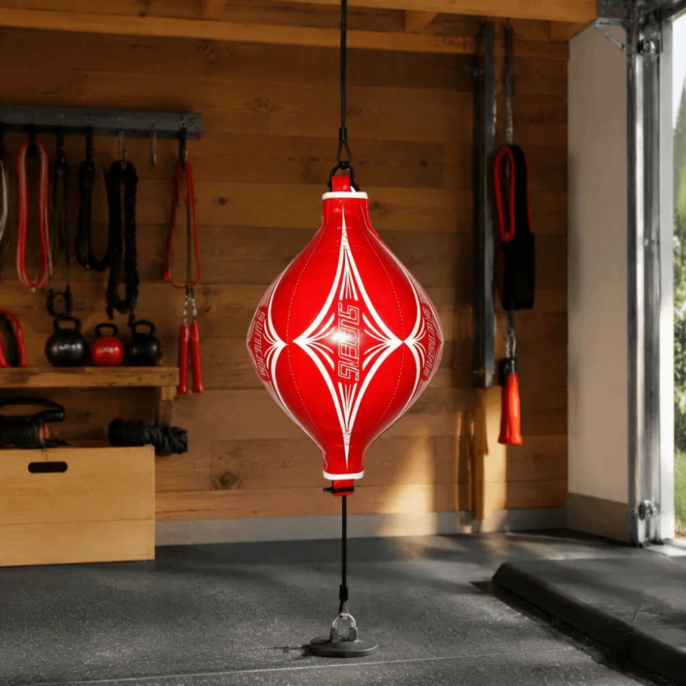 PU Material Boxing Speed Ball Rhombus Texture Double End Design Double End Boxing Bag Red Ball with White Rhombus Texture