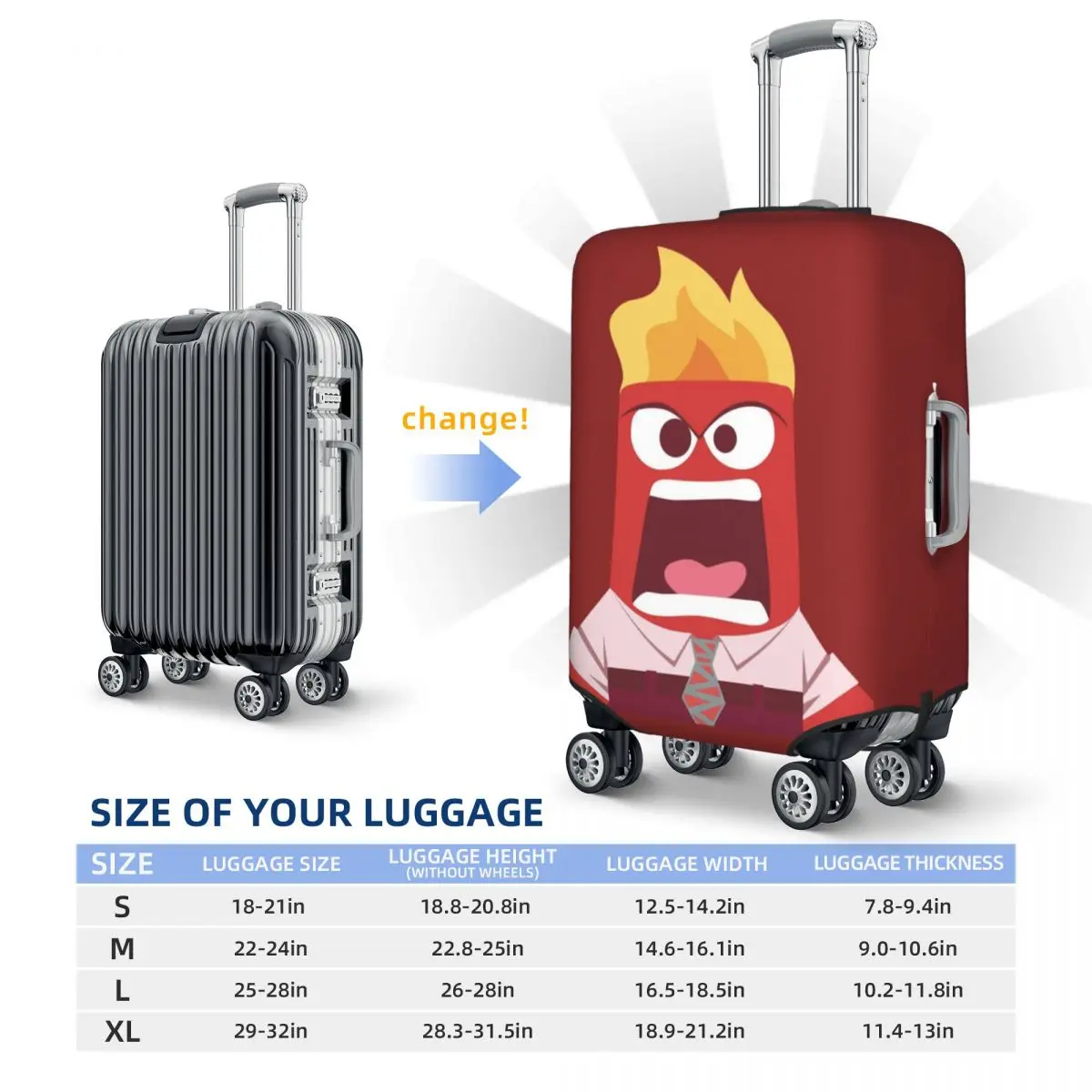Capa elástica para bagagem de raiva, personalizada, capa protetora para mala de viagem, terno para 18-32 polegadas