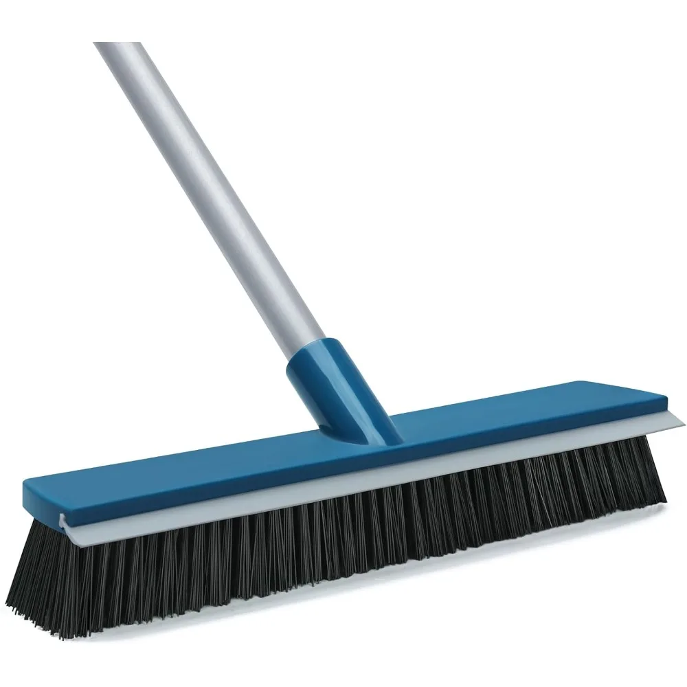 

2-in-1 Outdoor Push Broom 16" with Squeegee 58" Handle Stiff Bristles for Patio Garage Deck Concrete Cleaning
