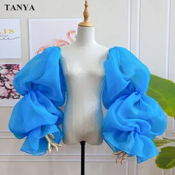 空の青いオーガンザ,結婚式やパーティーのための取り外し可能な袖,エレガントな長さの手袋,ダンスアクセサリー