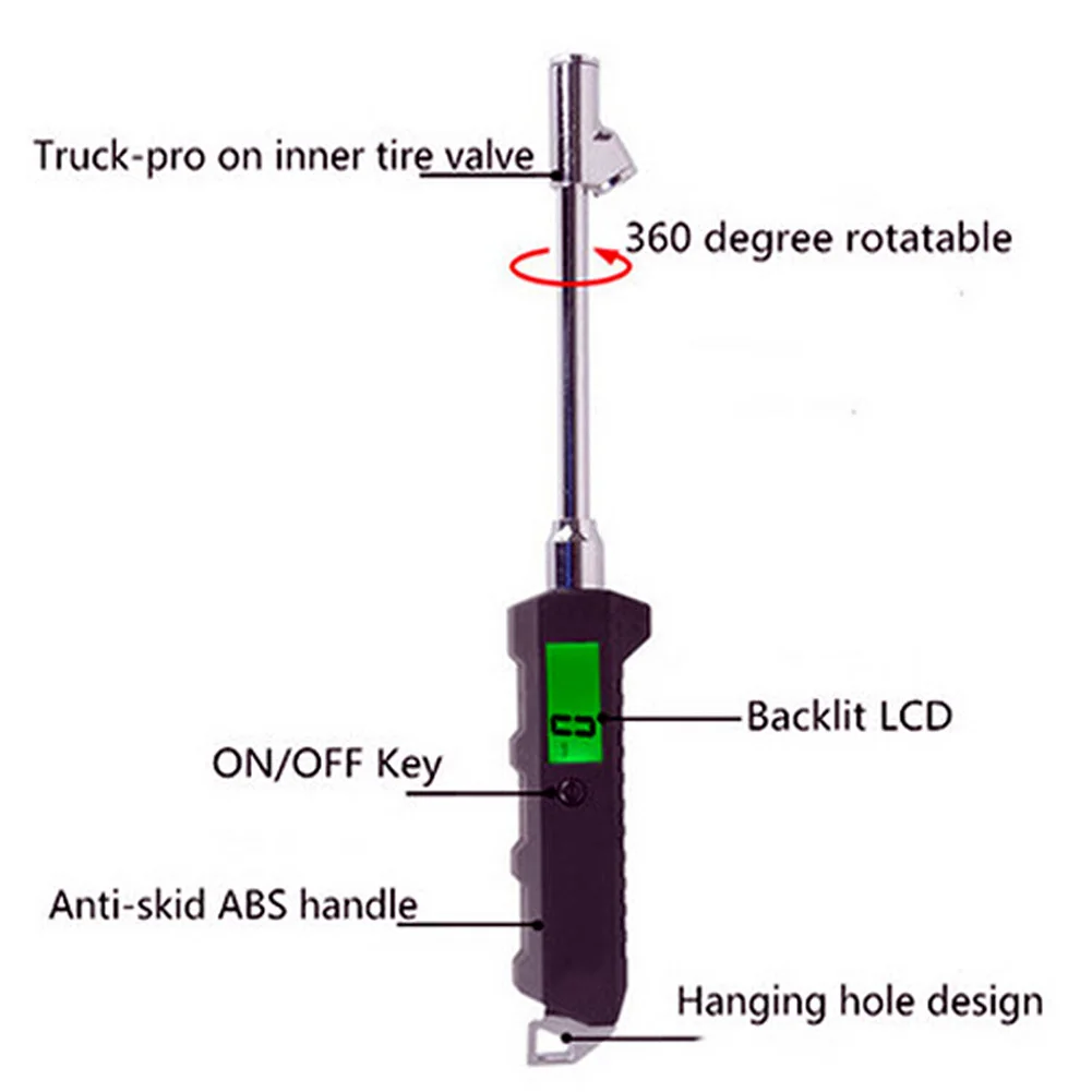 0-250psi Digital Tire Pressure Gauge Backlight LCD Tyre Air Monitoring Meter High Precision Handheld Tester Tool For Car Truck