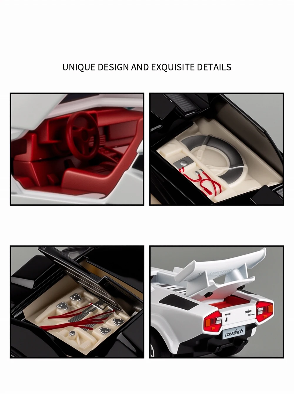 1:32 Countach LP500S Sports Car Toys Diecast Alloy Miniature Model Sound Light Pull Back Vehices Gifts