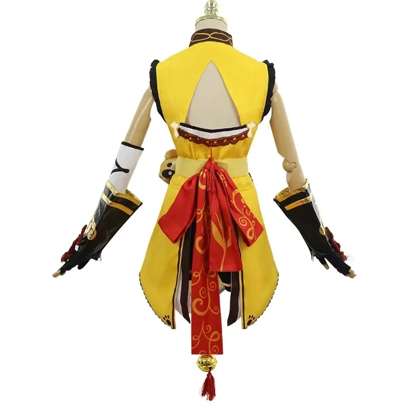 Xiangling Cosplay Costume Head Chef Outfit Xiang Ling Full Set Include Dress with Wig for Cosplay Anime Halloween