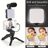 Tripod Phone Holder Smartphone Vlogging Kit Mini Microphone LED Fill Light For Meeting Live Broadcast Vlogs Videos Short Video