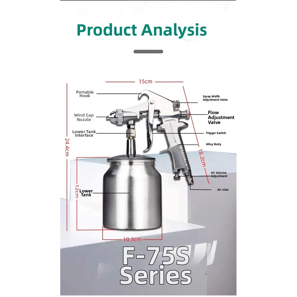High Atomization F75 Spray Tool Compatible with For Automotive Refinishing and Home Maintenance 750ml Tank Size