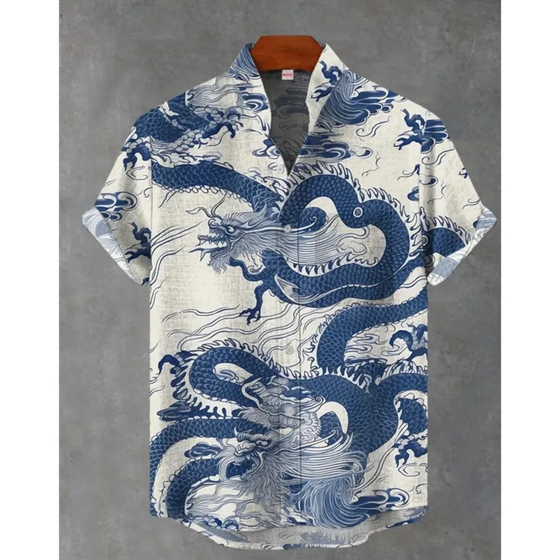 Summer Fashion Men's Linen Short Sleeved Shirt Retro Animal Tiger Print Street Casual Daily Men's Shirt Top Hawaiian Shirt Men