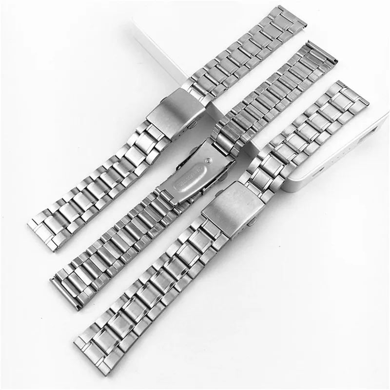 12mm 14mm 16mm 18mm 20mm 22mm Stainless Steel Watch Band Universal Sliver Strap Folding Clasp Bracelet Replacement Wristband