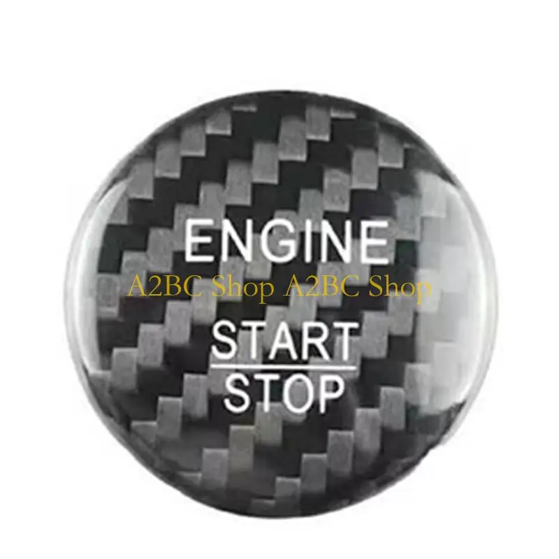 A2BC Push Start Button Cover Sticker for Car Interior, Carbon Fiber Look Trim with Adhesive Layer for Cabin Button Detail