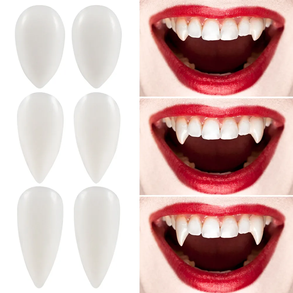 

6 пар накладных вампирских клыков для Хэллоуина, прочные, реалистичные, для косплея, реквизит для вечеринок ужасов, аксессуары для зубных протезов, искусственные зубы на Хэллоуин