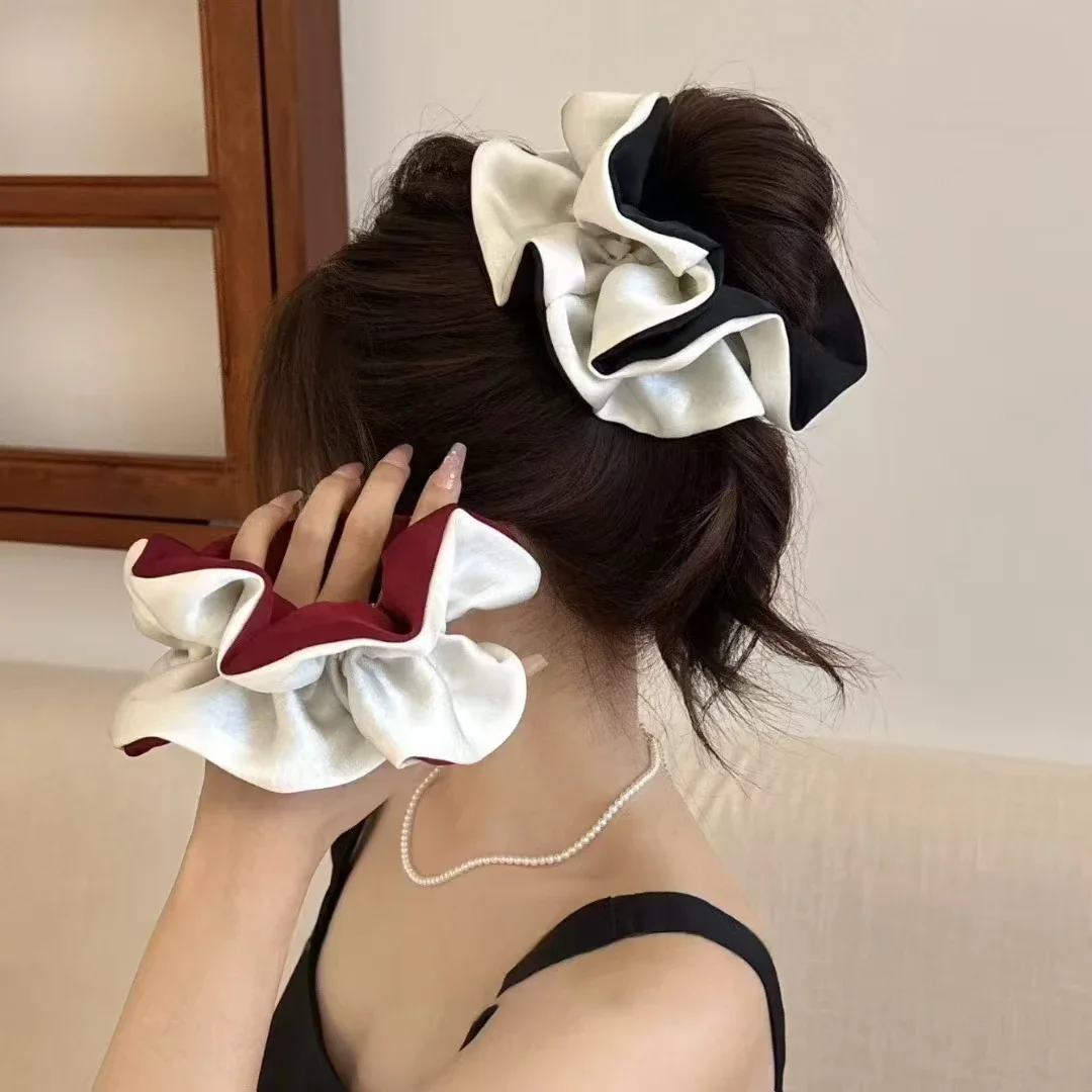 Romantischer französischer Stil, farbblockierte Satin-Blasen-Haargummis, hochwertige Damen-Dutt-Haarseil, Pferdeschwanz-Haargummi, Haar-Accessoires