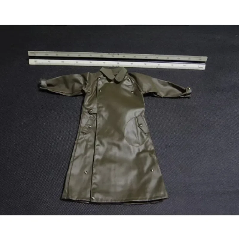 1/6 Scale WWII Army's Pu Leather Green Long Coat Overcoat Motocycle Coat Model for 12'' Soldier Action Figure Accessory DIY