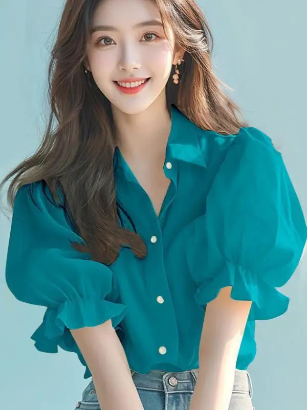 

Женская летняя новинка: Уникальный красивый тонкий топ свободного кроя с воротником, желтый, с эффектом пузырьков, премиум-класса