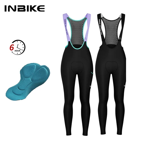 INBIKE-pantalones con pechera para ciclismo profesional para mujer, ropa de ciclismo de lana para invierno, pantalones con relleno 3D para bicicleta de carretera