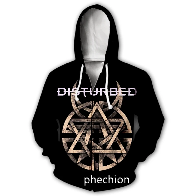 phechion New Fashion Men/Women Disturbed Rock Band 3D Print Long Sleeve Zip Hoodies Casual Men Loose Sport Zip Hoodies J27