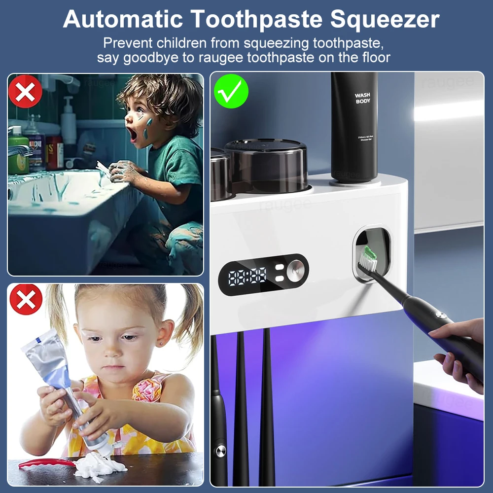 Wireless UV Toothbrush Disinfector Non Perforated Electric Toothbrush Dryer Holder Wall Rechargeable UV Toothbrush Sterilizer
