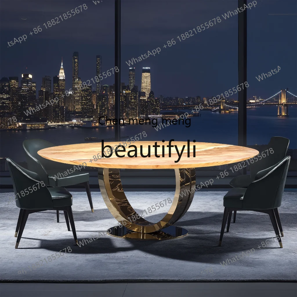 طاولة طعام حجرية فاخرة من الرخام الطبيعي الإيطالي الراقية ذهبية الساق مضيئة اليشم طاولة مستديرة مزدوجة H #4