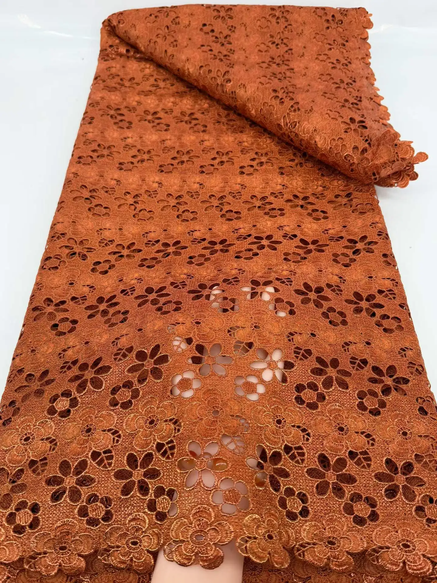 African Cord Lace Fabric Nigerian Water Soluble French Guipure Cord with Sequins for High-Quality Wedding Dress Sewing