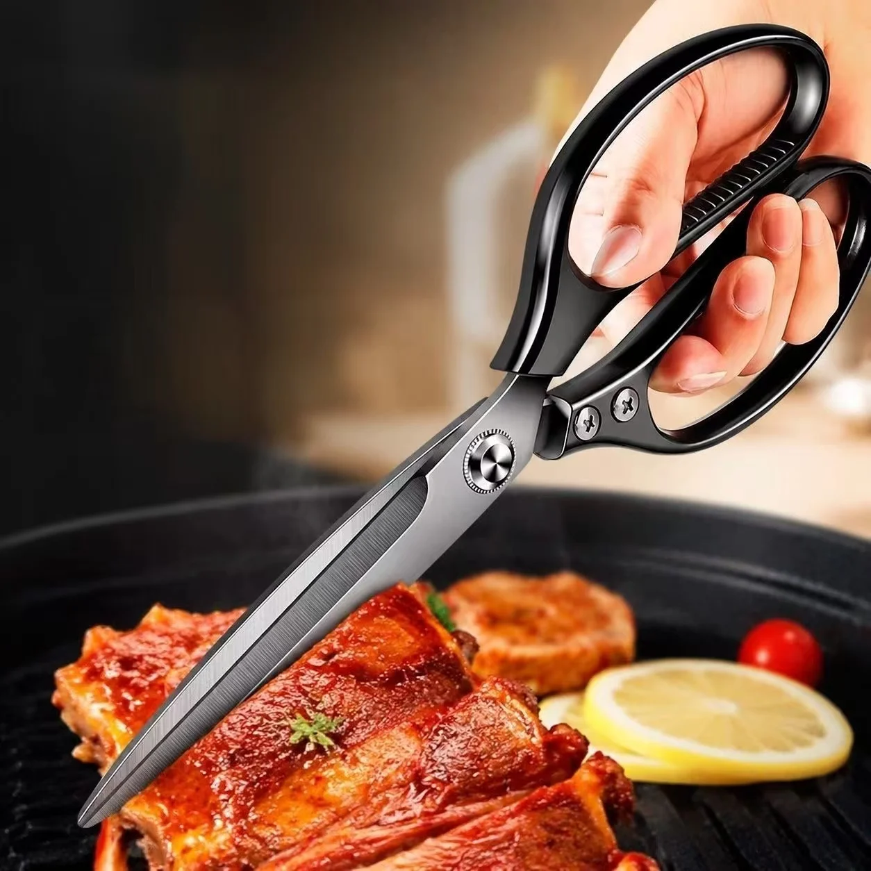 New Extended BBQ Scissors Powerful Chicken Bone Cutter Multi-Functional Stainless Steel Commercial Fish Killing Kitchen Scissors