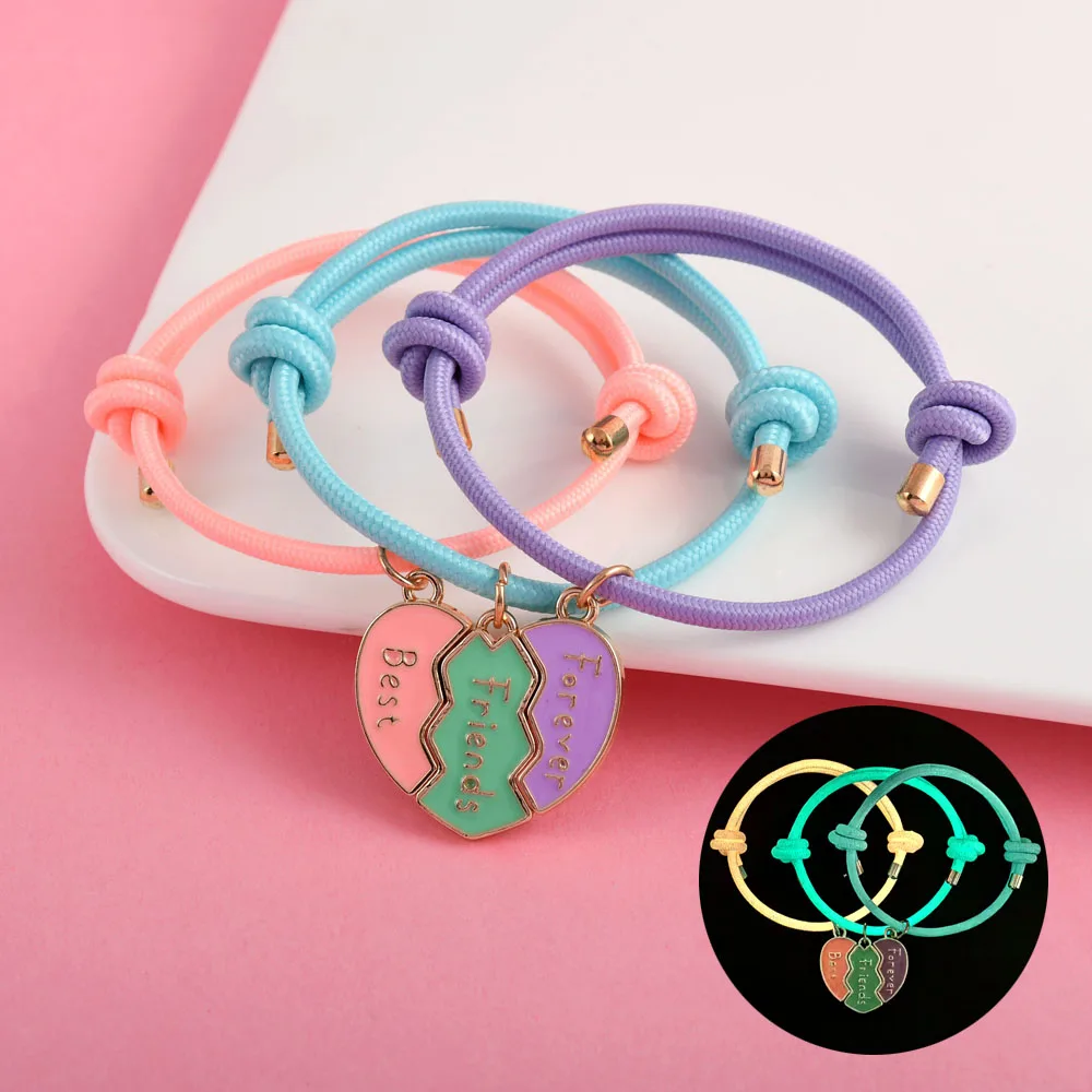 Uma menina 3 pçs/set em forma de coração costura melhor amigo para sempre pulseira para meninas bff amizade jóias presente