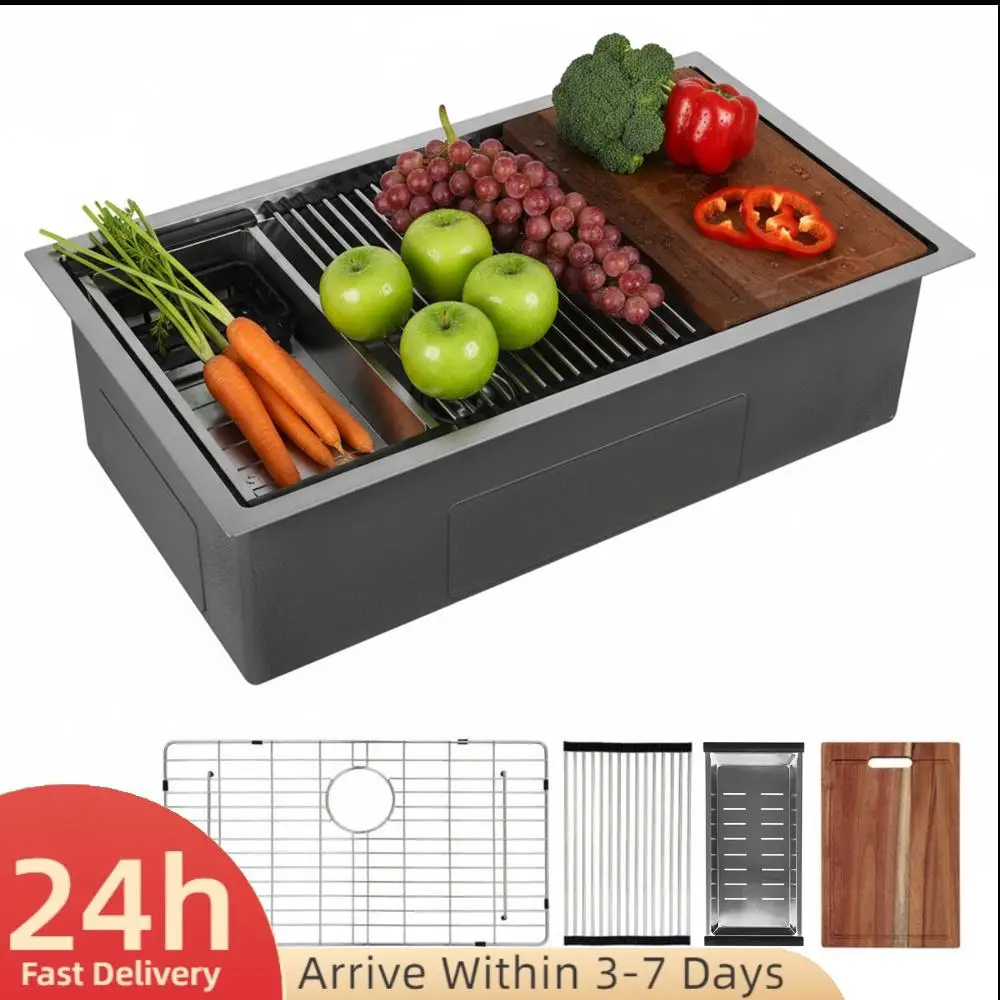 

16 Gauge Built-in Kitchen Sink Stainless Steel 30/33 Inch Drop-In Sinks with Bottom Grid Basket Strainer Multifunction Chef Sink