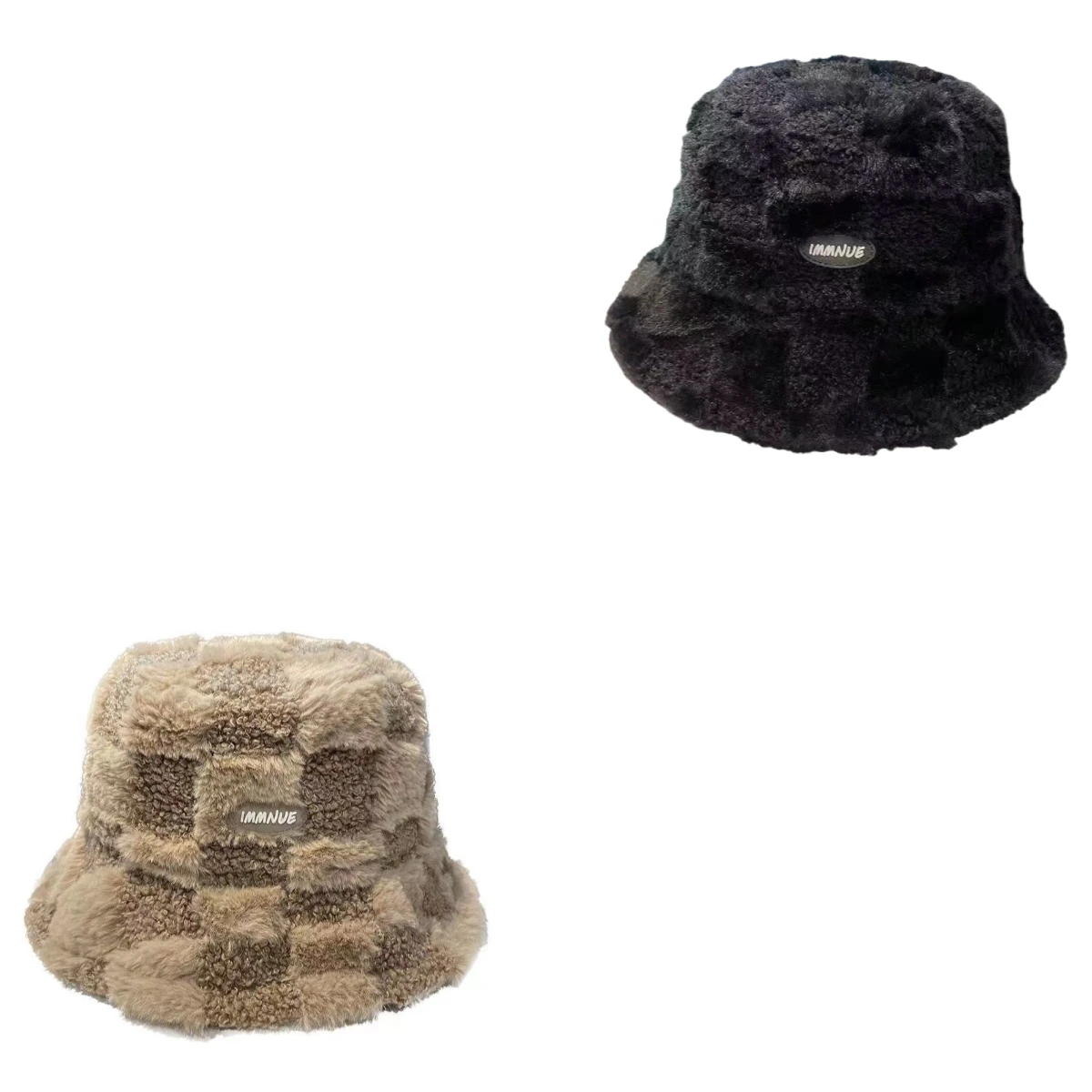 

Plush Checkerboard Pattern Bucket Hat Versatile Ear Protection for Autumn and Winter Panama Hat Outdoor Warm Casual Basin Hat