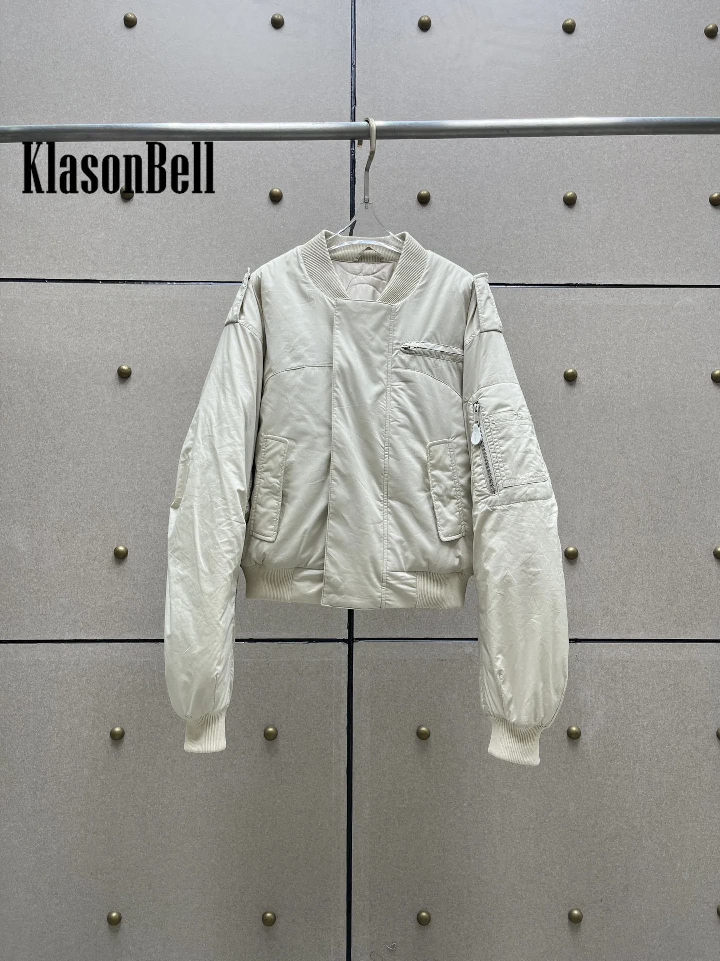 9.21 KlasonBell Women Clothes Fashion Ribbed Stand Collar Spliced Cotton Parkas Loose All-matches Short Flight Jacket Coat