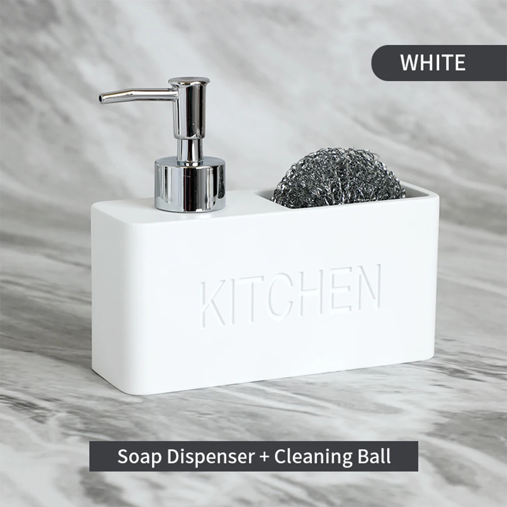 Kitchen Dish Soap Dispenser Storage Box Set Countertop Liquid Hand Refillable Bottle with Cleaning Sponge Holder