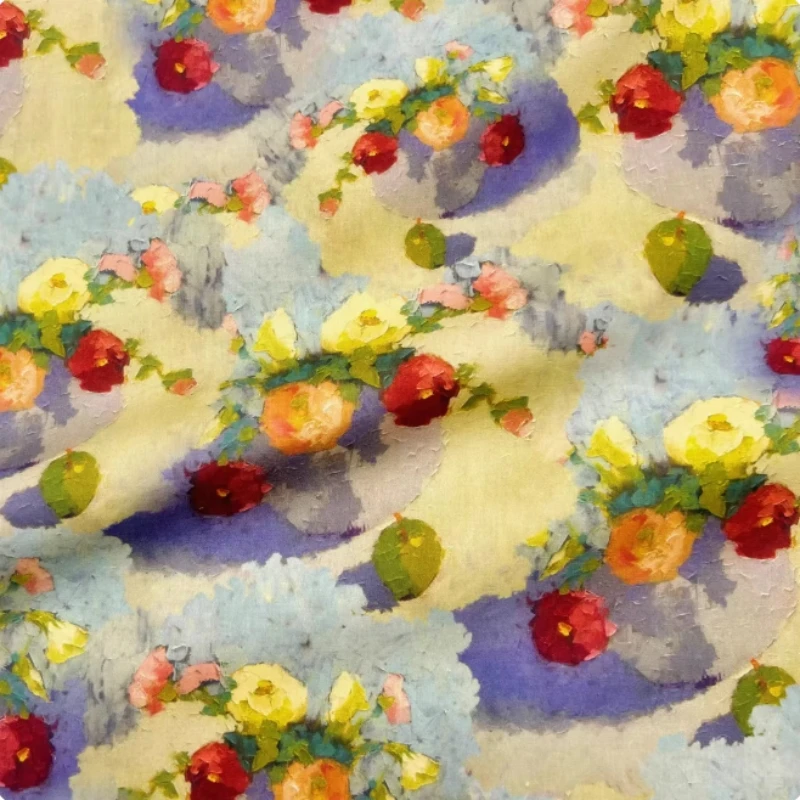 145x50cm High-Quality Pure Cotton Fabric Rose Print Oil Painting Style Soft and Smooth Material for Clothing DIY Crafts Cloth