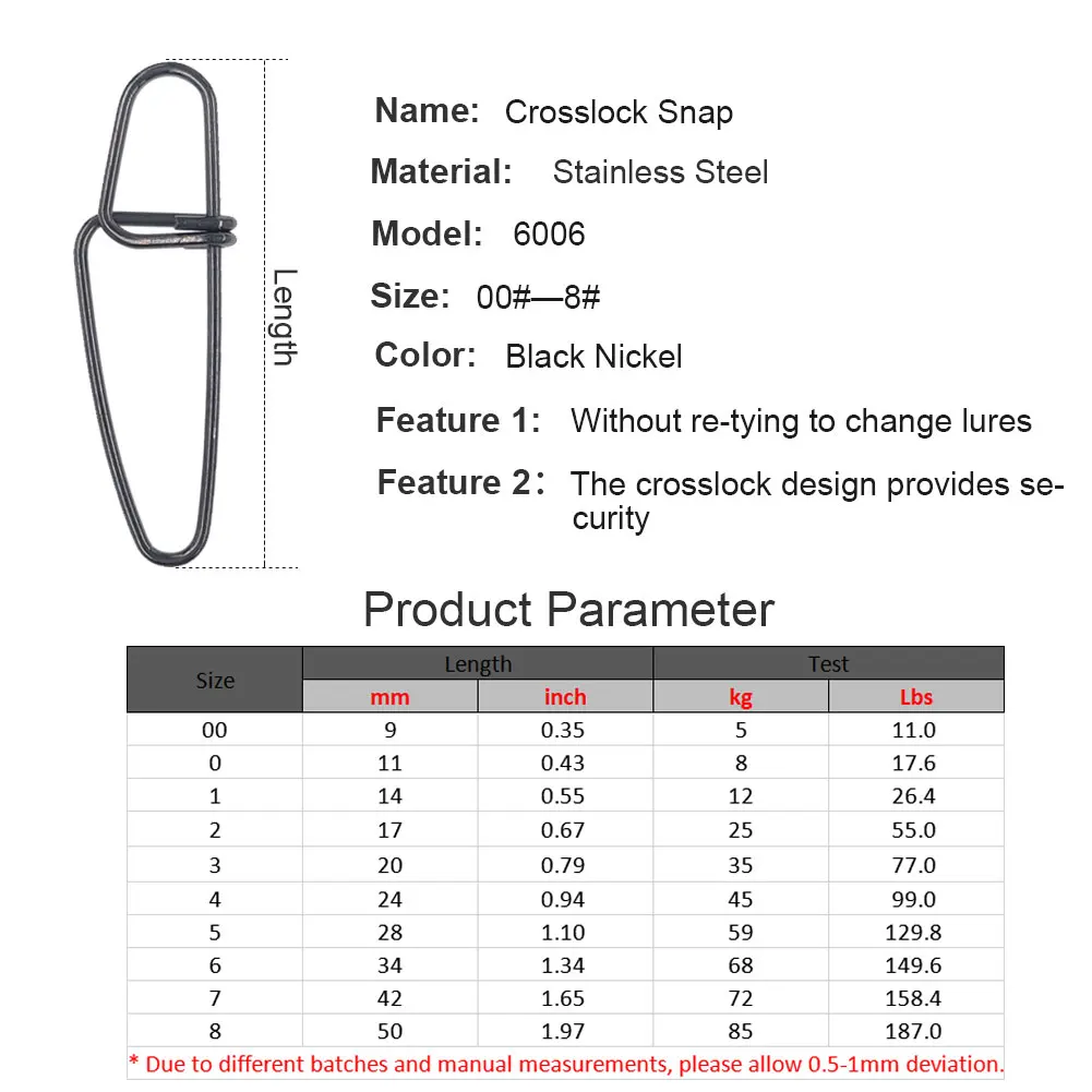 20pcs/lot Fishing Insurance Snap Fast-lock Fishing Connector Stainless Steel Crosslock Snaps Swivel Hook Fishing Tackle