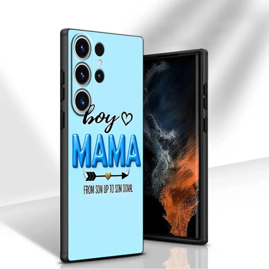 Blue Retro Boy Mama Letter Case for Samsung Galaxy S26 S25Ultra S26+ S21 FE S24Ultra S23 Plus S24 S25 Note 20 Ultra Phone Cover