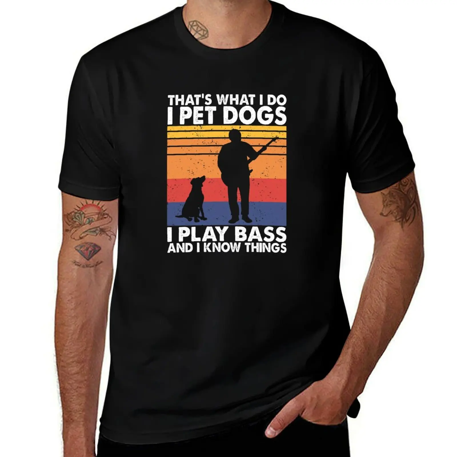 T-shirt décontracté ample de grande taille avec inscription « That What I Do I Pet Dogs I Play Bass & Know Things »
