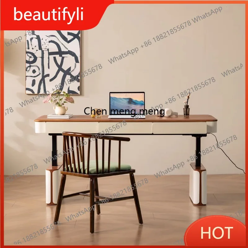 A139 Modern Chinese solid wood lifting desk 2 people stacked storage drawer adjustable computer desk